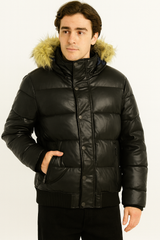 Tommy Hilfiger Black Puffer Jacket with Faux Fur Hood
