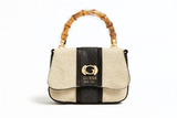 Guess Beige & Black Canvas Shoulder Bag with Gold Logo