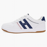 Tommy Hilfiger Men’s White Leather Sneakers with Blue “H” Logo
