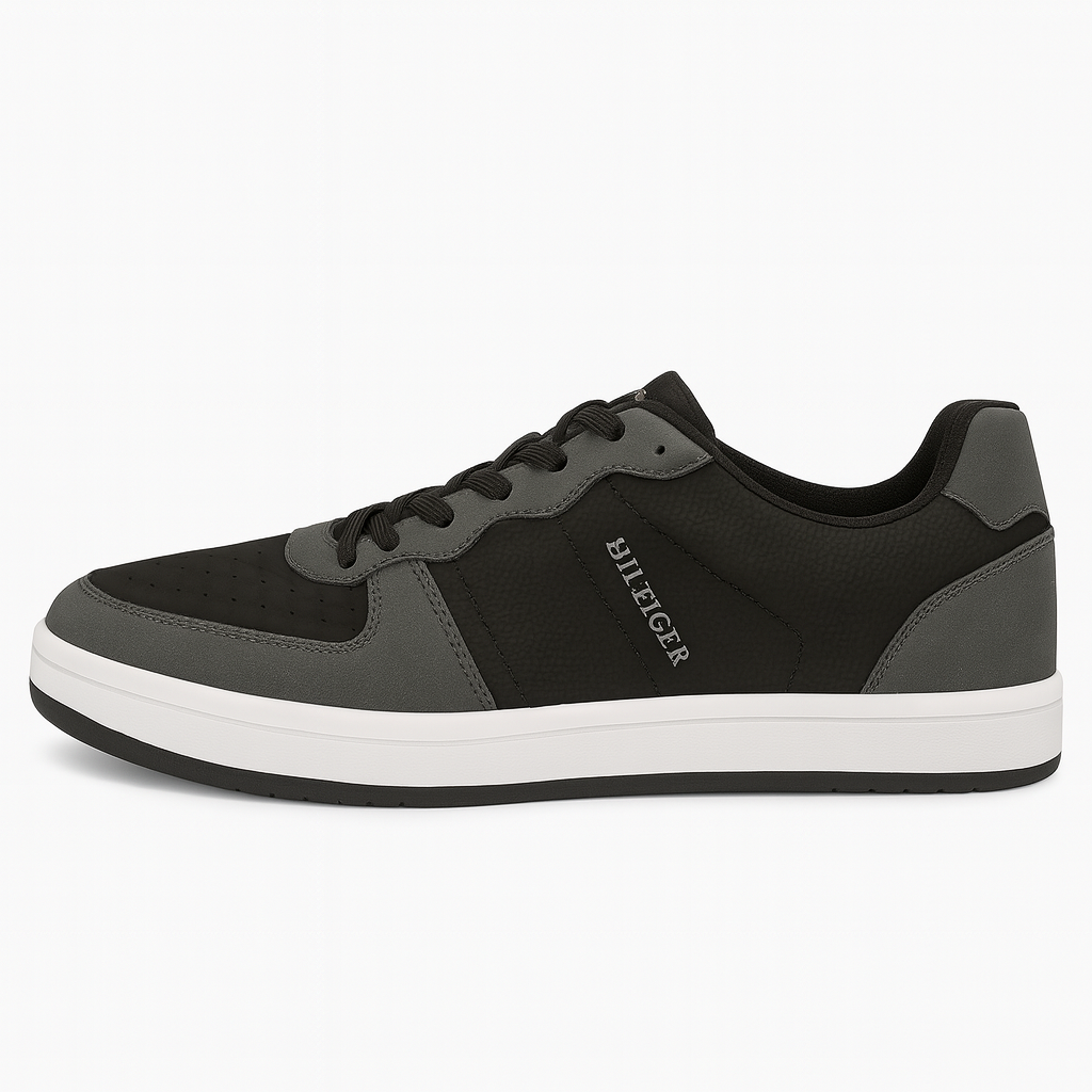 Tommy Hilfiger Men’s Black & Grey Leather Sneakers