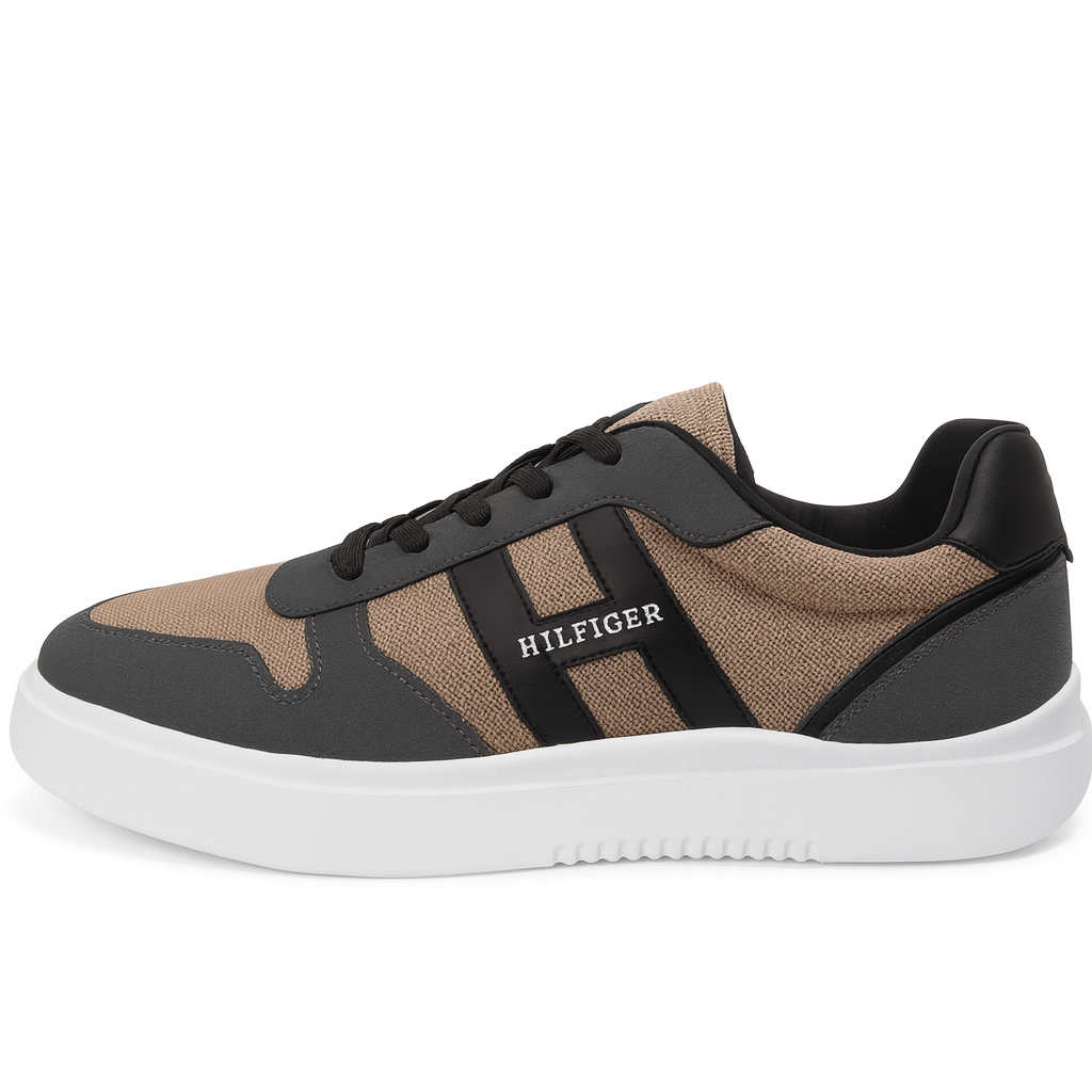 Tommy Hilfiger Men's Casual Sneakers – Beige & Dark Grey