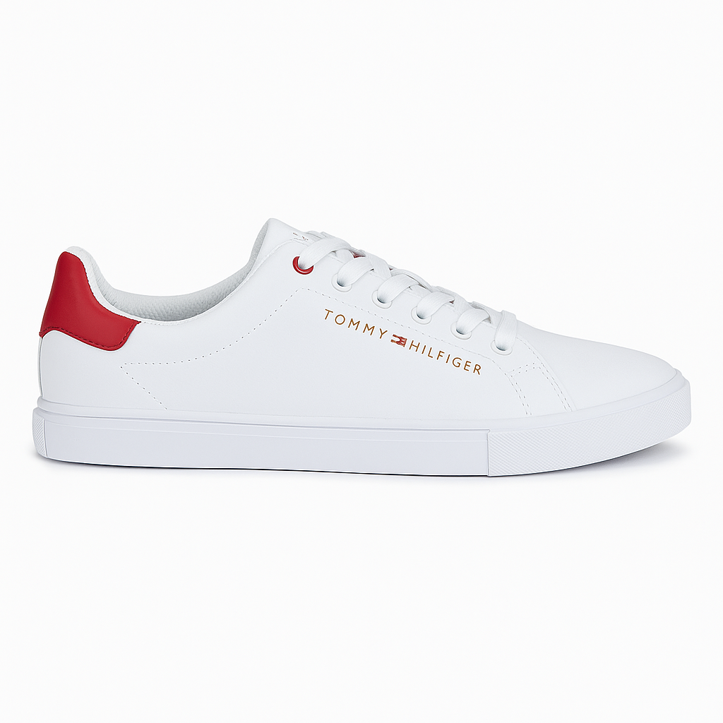 Tommy Hilfiger Men’s Classic Low-Top Sneakers – White & Red