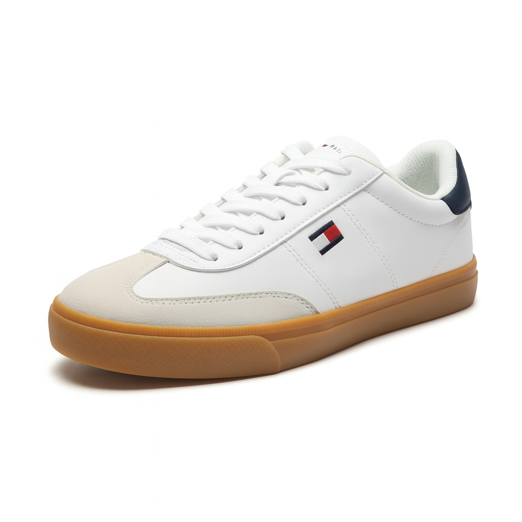 Tommy Hilfiger White Low-Top Casual Sneakers with Gum Sole