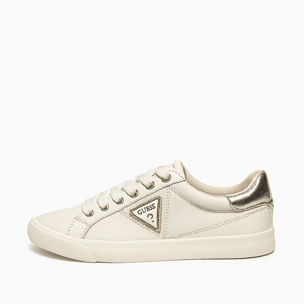 GUESS Women's Off-White Low-Top Sneakers with Gold Accents