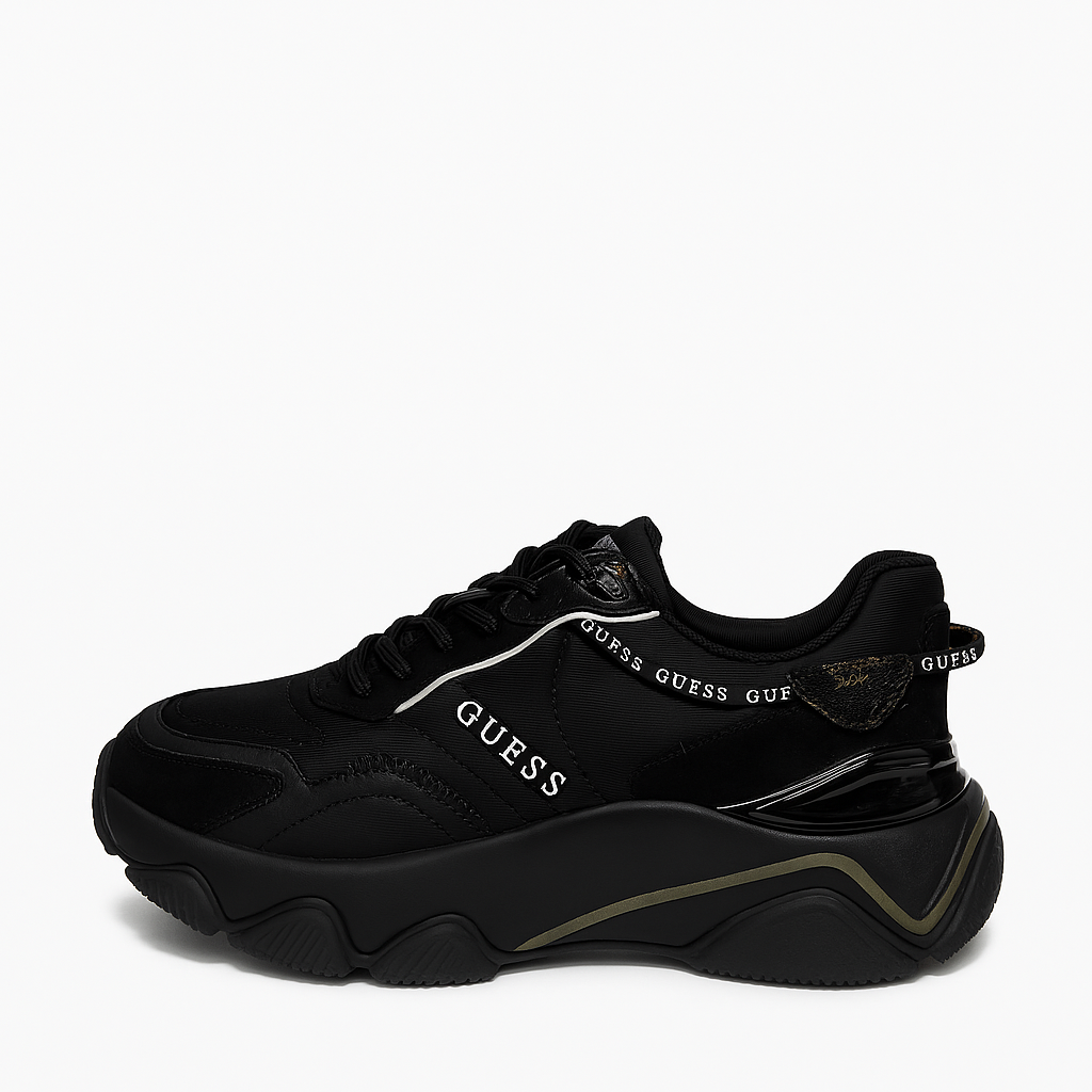 GUESS Women's Black Chunky Sneakers with Gold Accents