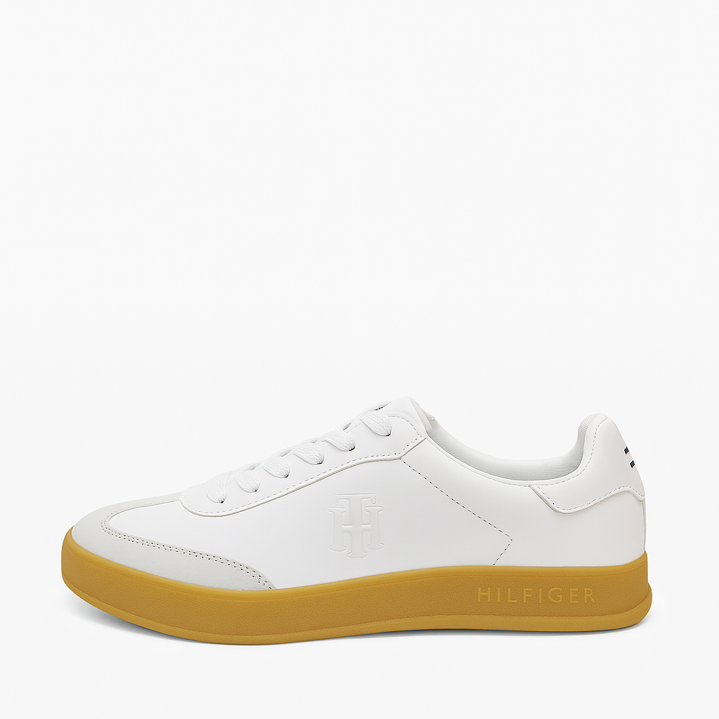 Tommy Hilfiger Women’s White Leather Sneakers with Gum Sole