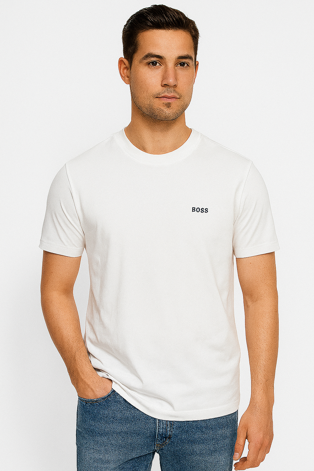 HUGO BOSS Men’s Essential White Logo Tee
