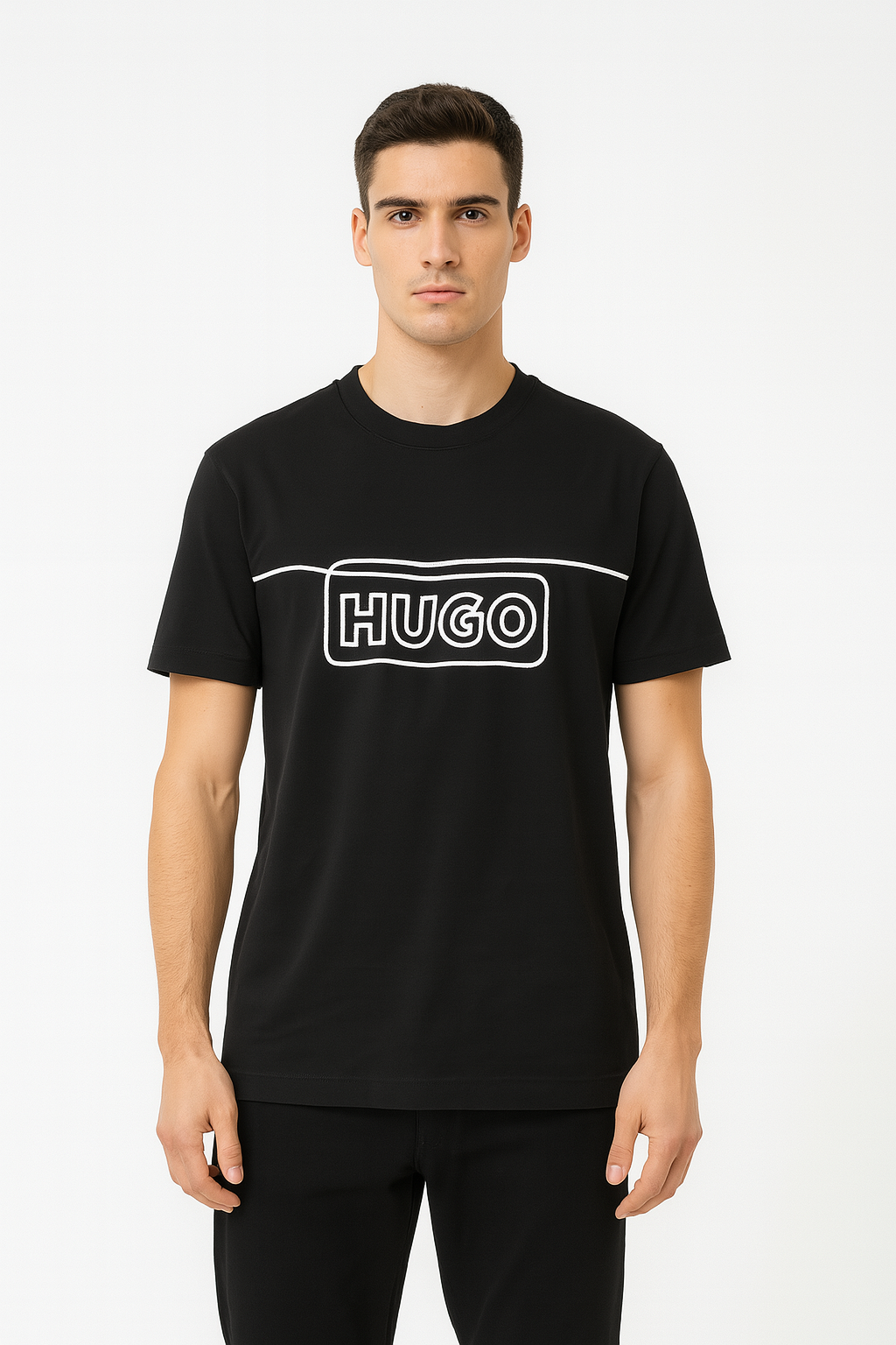 Hugo Boss Men’s Black Outline-Logo Crew Tee