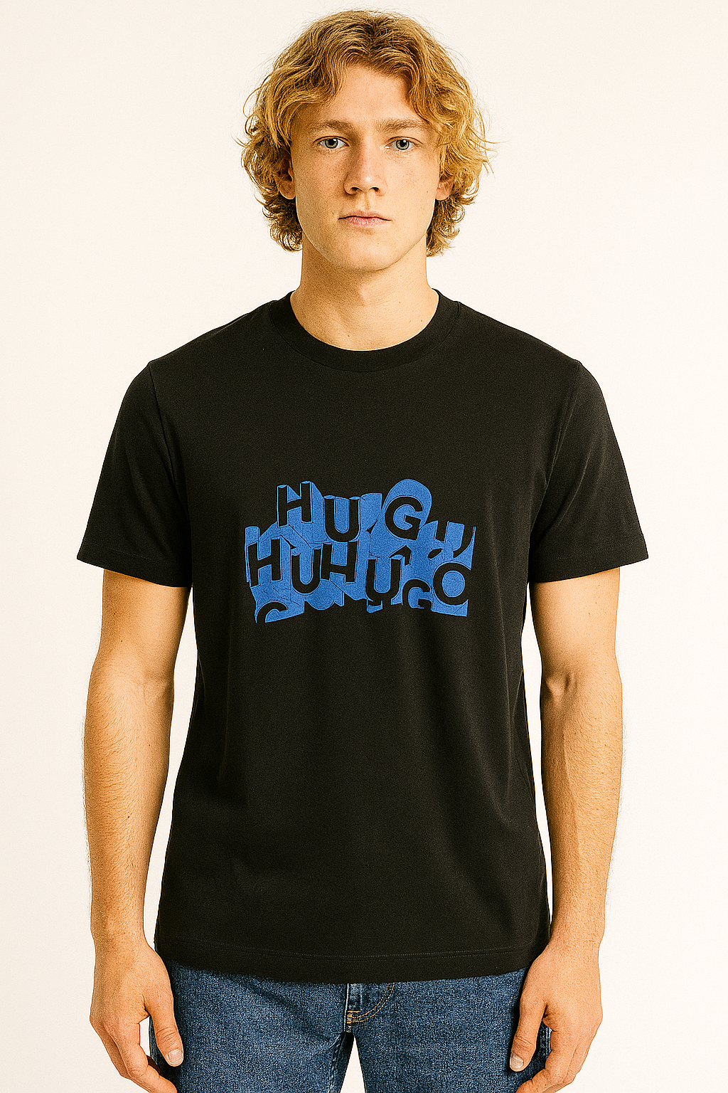 Hugo Boss Men’s Blue‑Repeat Graphic Logo Tee