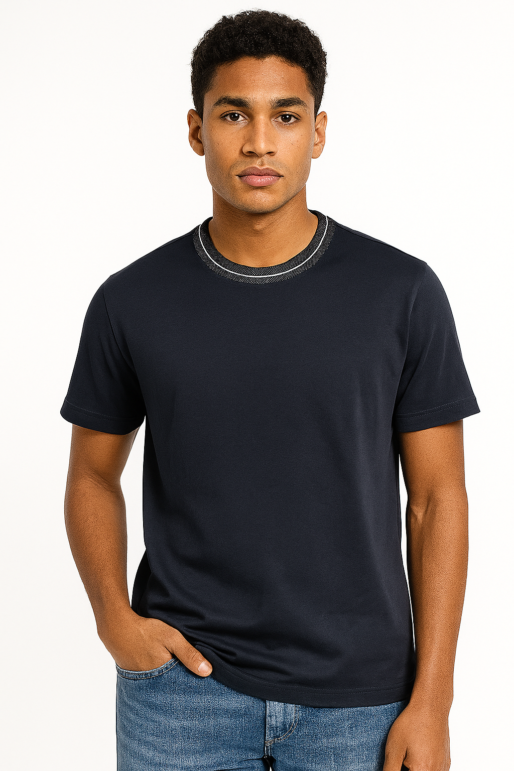HUGO BOSS Men’s Contrast‑Trim Crewneck Tee