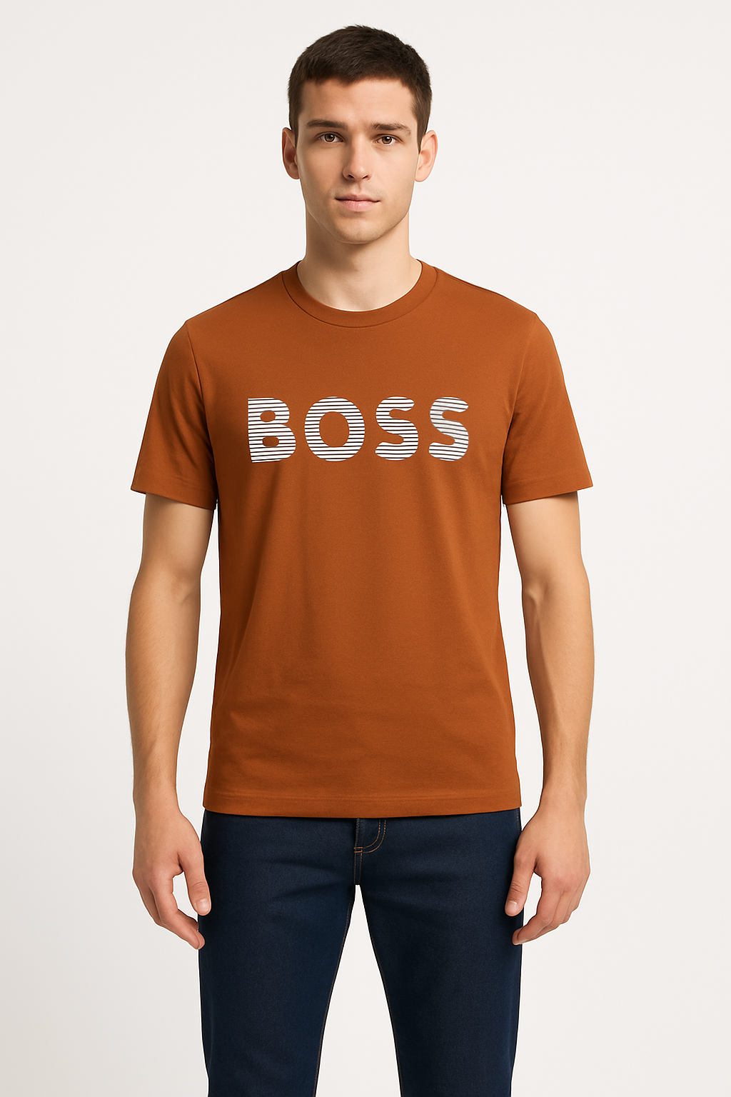 Hugo Boss Men’s Regular‑Fit Striped Logo Cotton Crewneck T‑Shirt