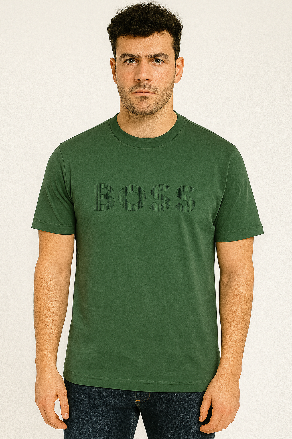 HUGO BOSS Men's Green Regular Fit Cotton T-Shirt