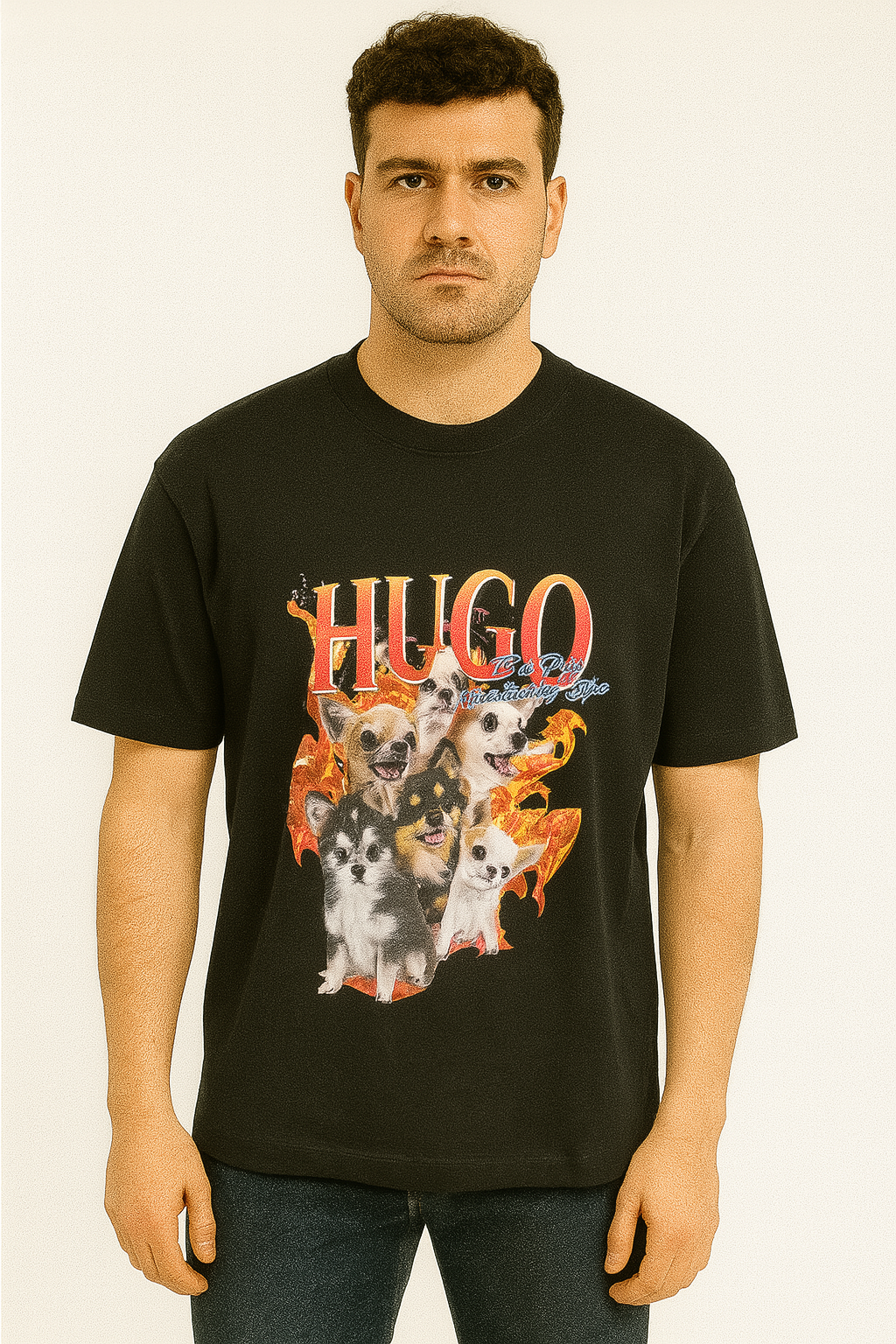 HUGO BOSS Men’s Black Regular Fit Dog‑Flame Graphic T‑Shirt