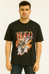 HUGO BOSS Men’s Black Regular Fit Dog‑Flame Graphic T‑Shirt