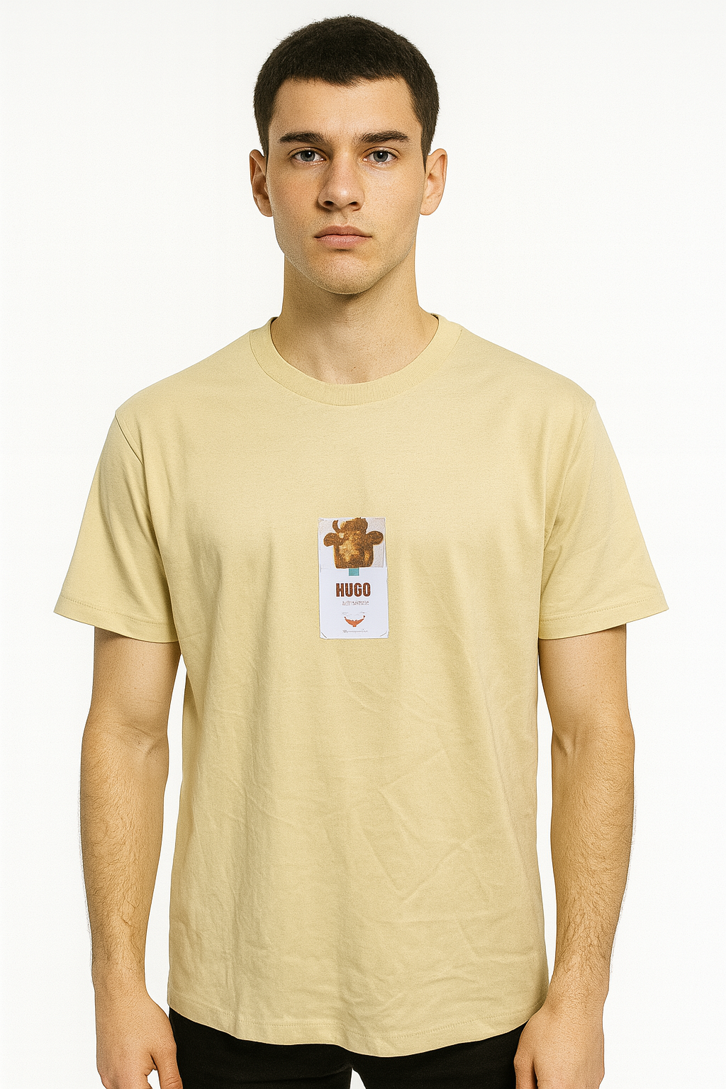 HUGO Men’s Regular‑Fit Cow Graphic T‑Shirt – Sand