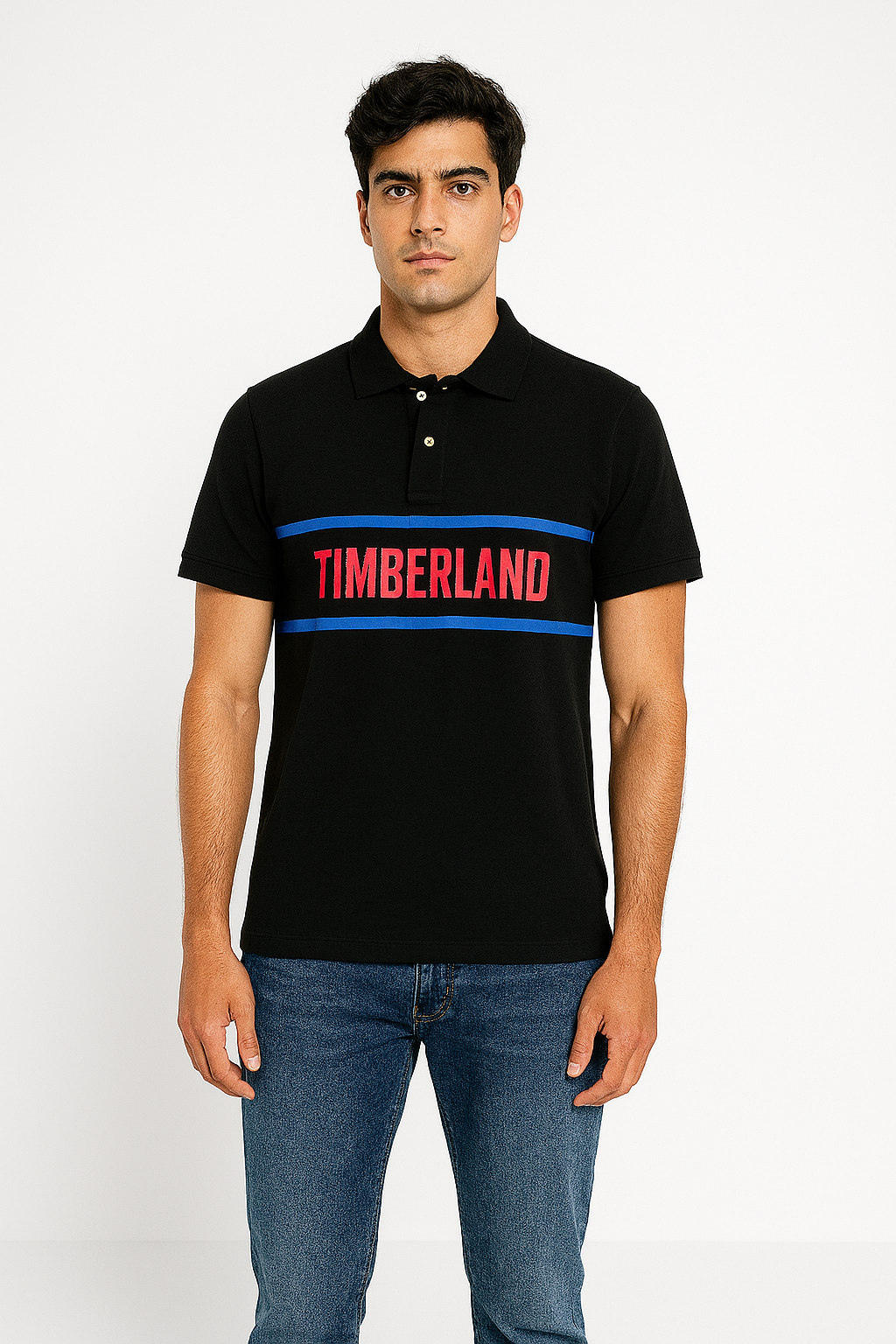 Timberland Men’s Black Striped Logo Polo