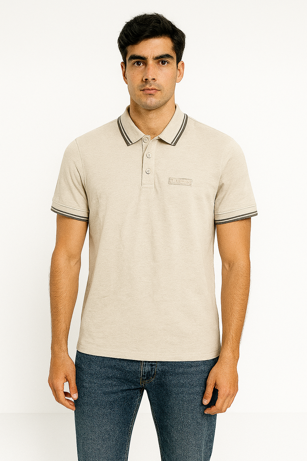 Armani Exchange Men’s Light Beige Contrast-Trim Polo