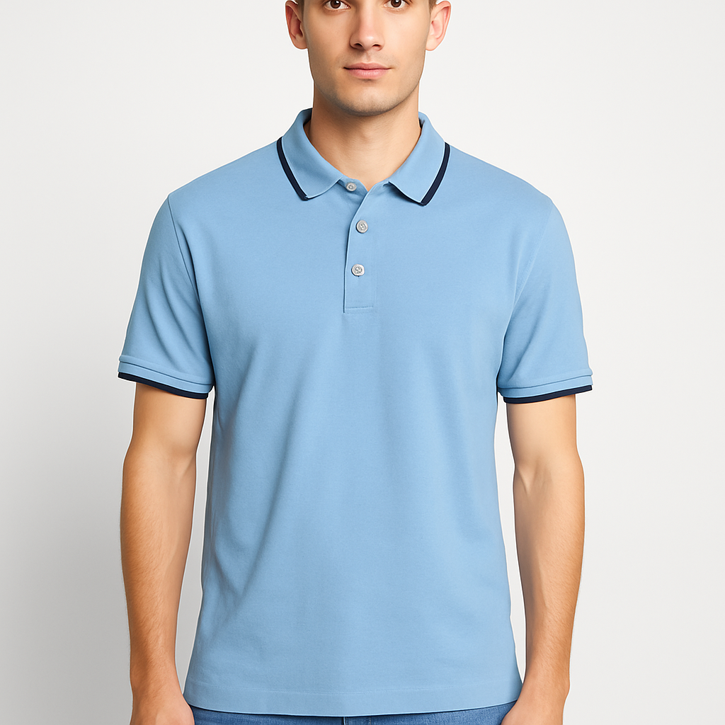 Armani Exchange Men’s Light Blue Contrast‑Trim Polo