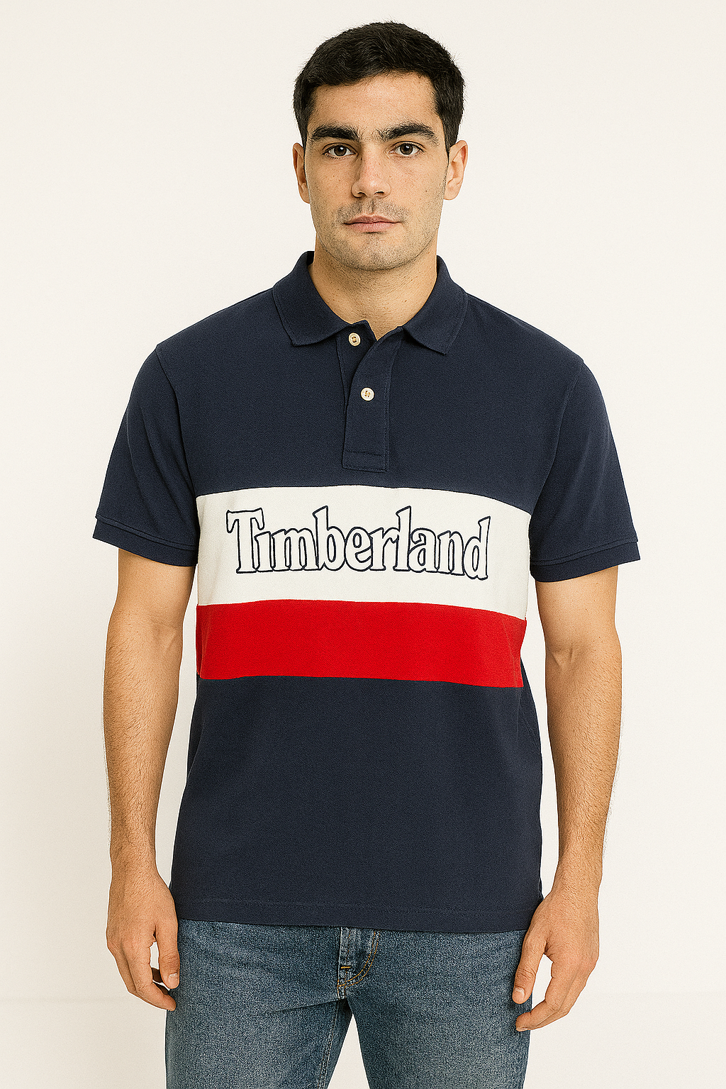 Timberland Men’s Navy Red & White Color‑Block Polo