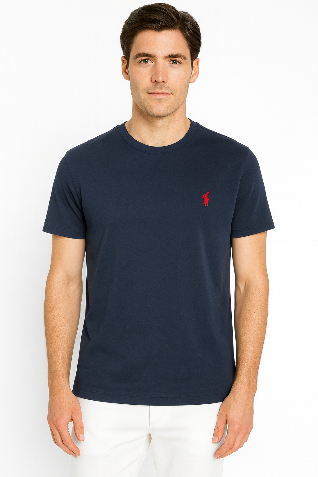 Ralph Lauren Navy Blue Crewneck T-Shirt – Signature Red Pony Logo