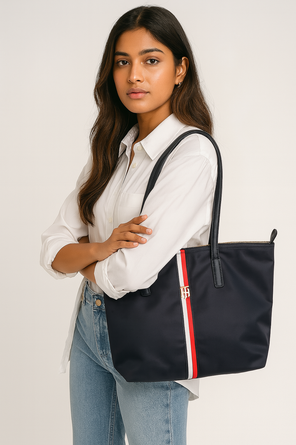 Tommy Hilfiger Women’s Navy Logo-Stripe Nylon Tote Bag