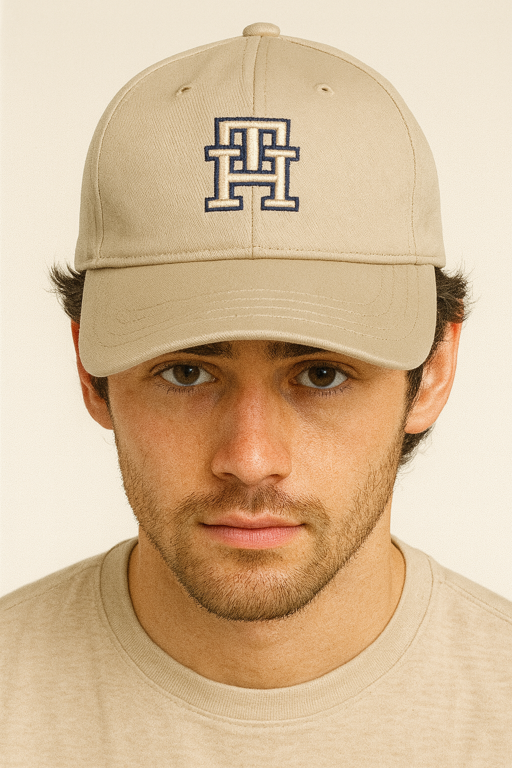 Tommy Hilfiger Men’s “TH” Embroidered Adjustable Beige Baseball Cap