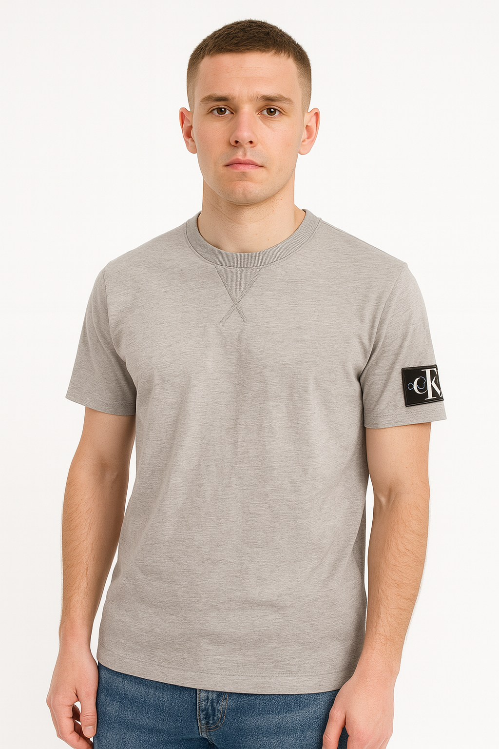 Calvin Klein Men’s Regular Fit Heather Grey Logo-Patch T-Shirt