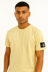 Calvin Klein Men’s Regular Fit Pale Yellow Logo-Patch Crewneck T-Shirt