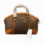Calvin Klein Signature Dome Satchel Bag – Brown Monogram with Leather Accents