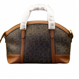 Calvin Klein Signature Dome Satchel Bag – Brown Monogram with Leather Accents