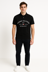 Tommy Hilfiger Men’s Heritage Graphic Logo Piqué Polo Shirt, Black Fit Regular