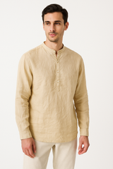 Zara Men’s Beige Mandarin Collar Linen Shirt