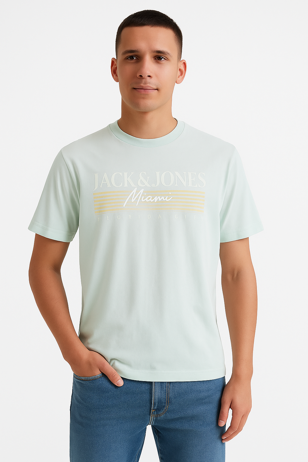 Jack & Jones Men's Mint Green “Miami” Graphic T-Shirt