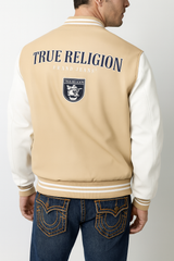 True Religion Men’s Varsity Jacket – Tan & White