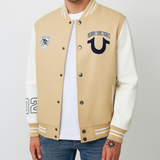 True Religion Men’s Varsity Jacket – Tan & White