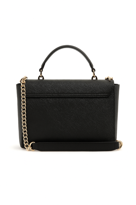 Guess Women’s Structured Handbag with Chain Strap and Matching Pouch – Black
