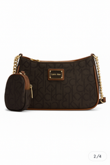 Calvin Klein Women’s Monogram Mini Shoulder Bag with Gold Chain & Pouch