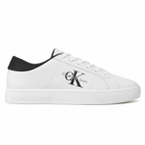 Calvin Klein Jeans Classic Cupsole low-top leather sneakers in white and black.