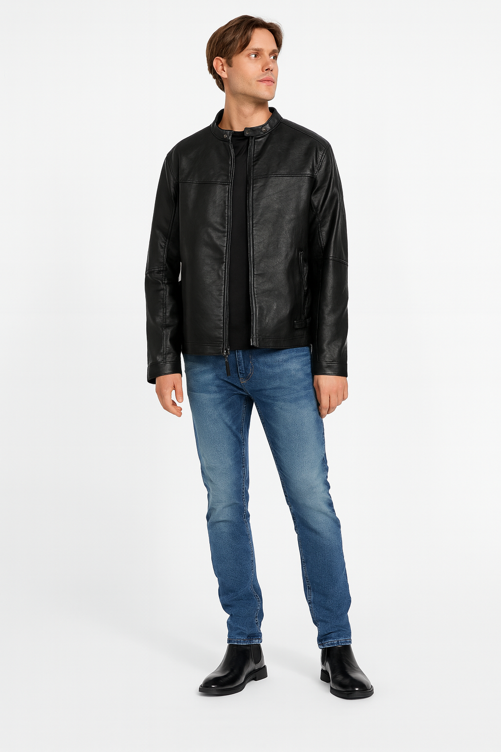 GUESS Men’s Rickie Faux-Leather Biker Jacket – Black