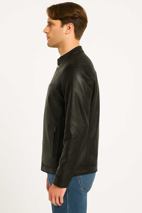 GUESS Men’s Rickie Faux-Leather Biker Jacket – Black