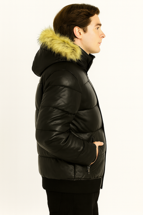 Tommy Hilfiger Black Puffer Jacket with Faux Fur Hood