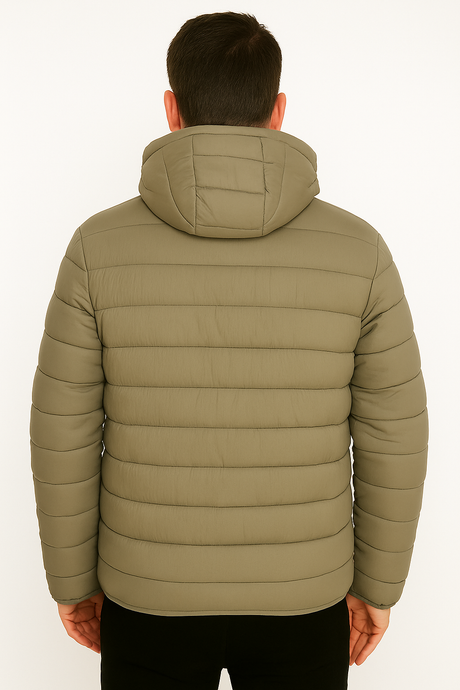 Hollister Men’s Puffer Jacket with Hood – Khaki