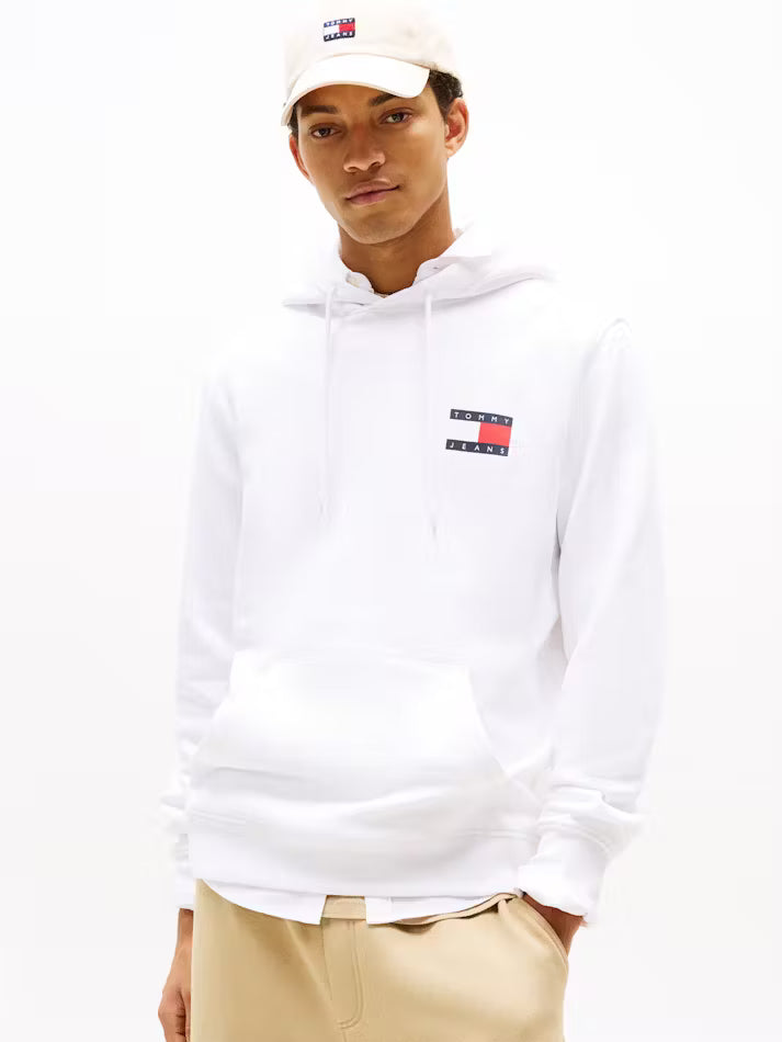 Tommy Jeans Men’s White Hoodie with Flag Logo