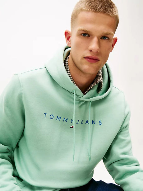 Tommy Jeans Men’s Mint Green Hoodie with Blue Logo