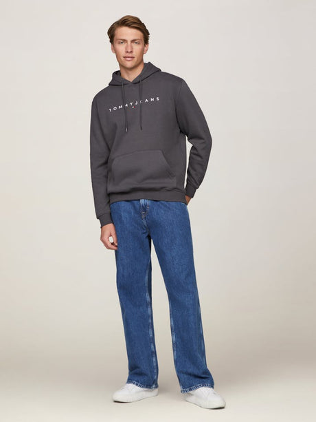 Tommy Jeans Men’s Charcoal Grey Linear Logo Hoodie