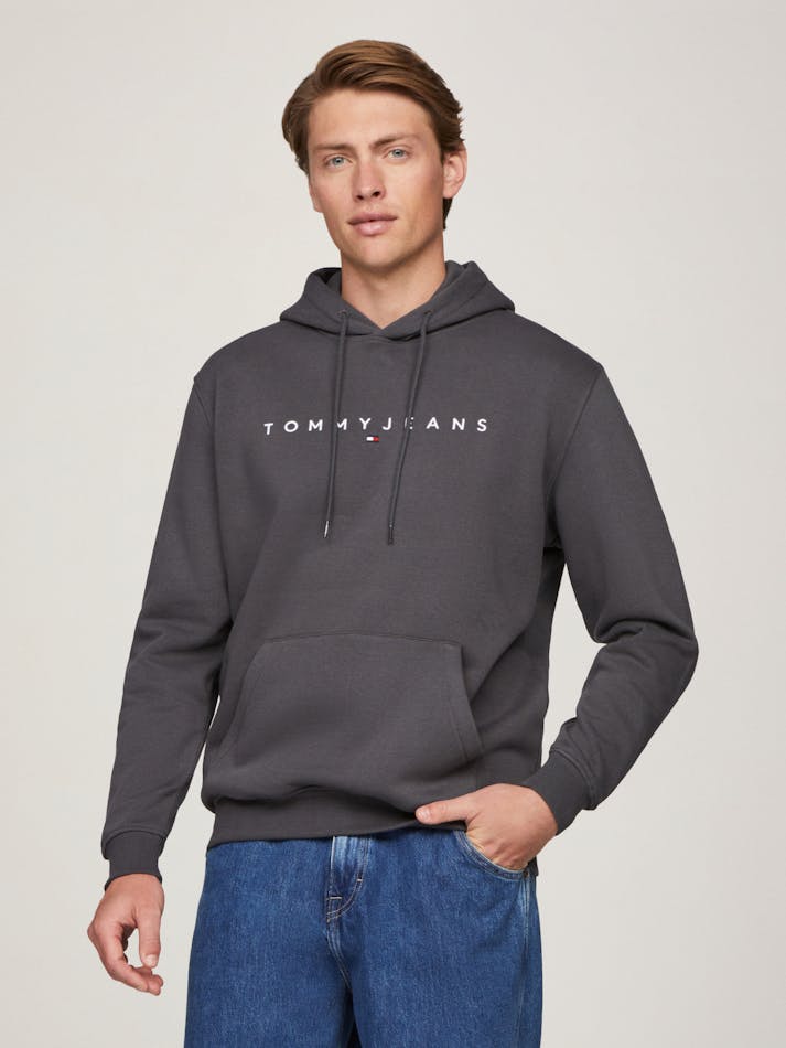 Tommy Jeans Men’s Charcoal Grey Linear Logo Hoodie