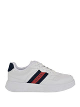 GUESS Men’s White Low-Top Sneakers with Navy & Red Stripe