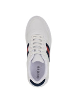 GUESS Men’s White Low-Top Sneakers with Navy & Red Stripe