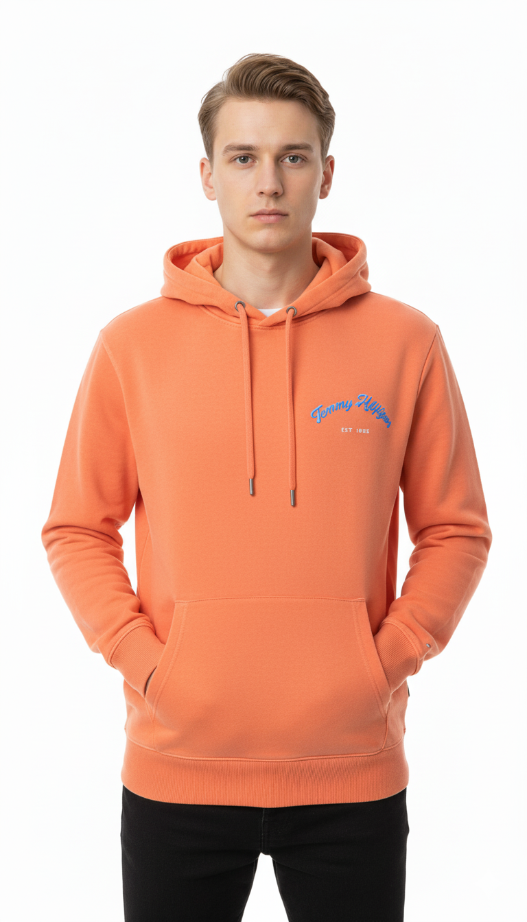 Tommy Hilfiger Script & Graphic Back Fleece Hoodie (Rust Orange)
