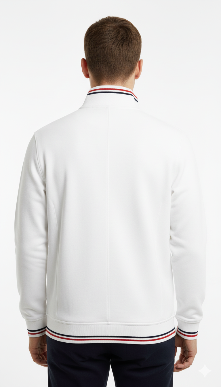 Tommy Hilfiger Men's Full-Zip Track Jacket - White with Flag Collar & Cuffs